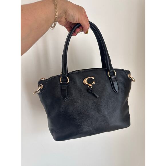 Coach Handbags - Coach Remi Pebbled Leather Satchel Bag - Black